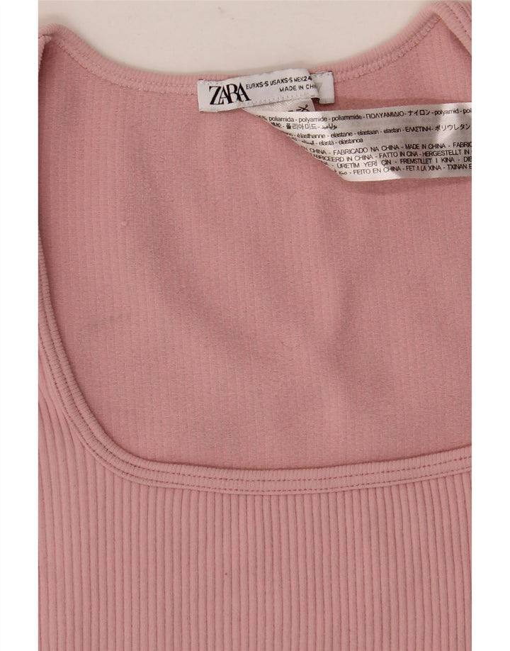 Zara Damen Crop Top Langarm UK 4 XS Rosa Polyamid