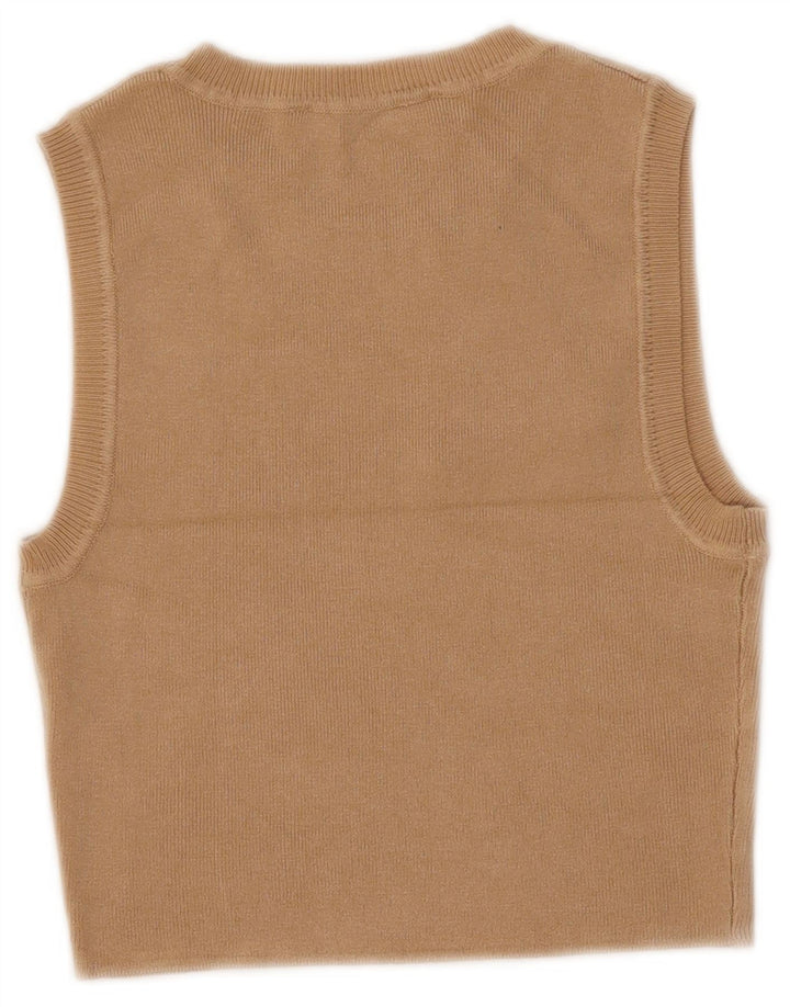 Zara Damen Crop Vest Tank Top UK 12 Mittelbeige Viskose