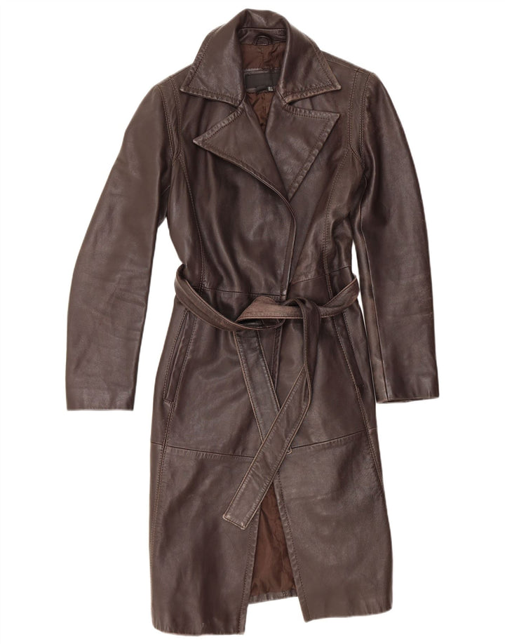 Zara Damen Ledermantel UK 10 Kleines braunes Leder