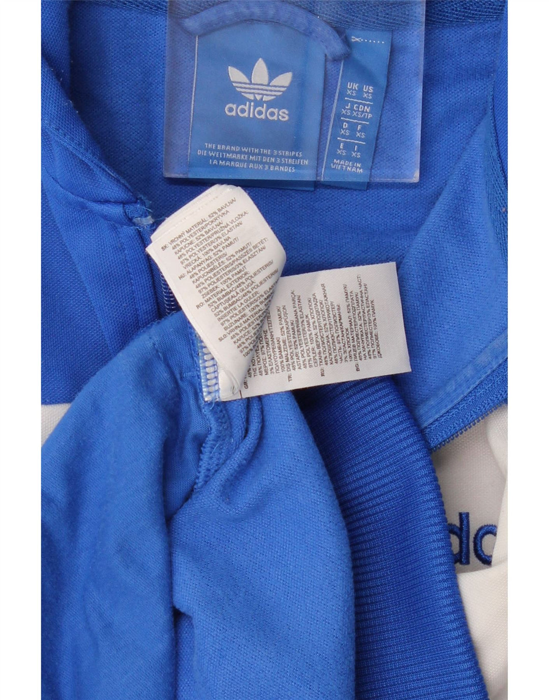 ADIDAS Herren-Kapuzenpullover mit Reißverschluss, XS, blaue Farbblock-Baumwolle