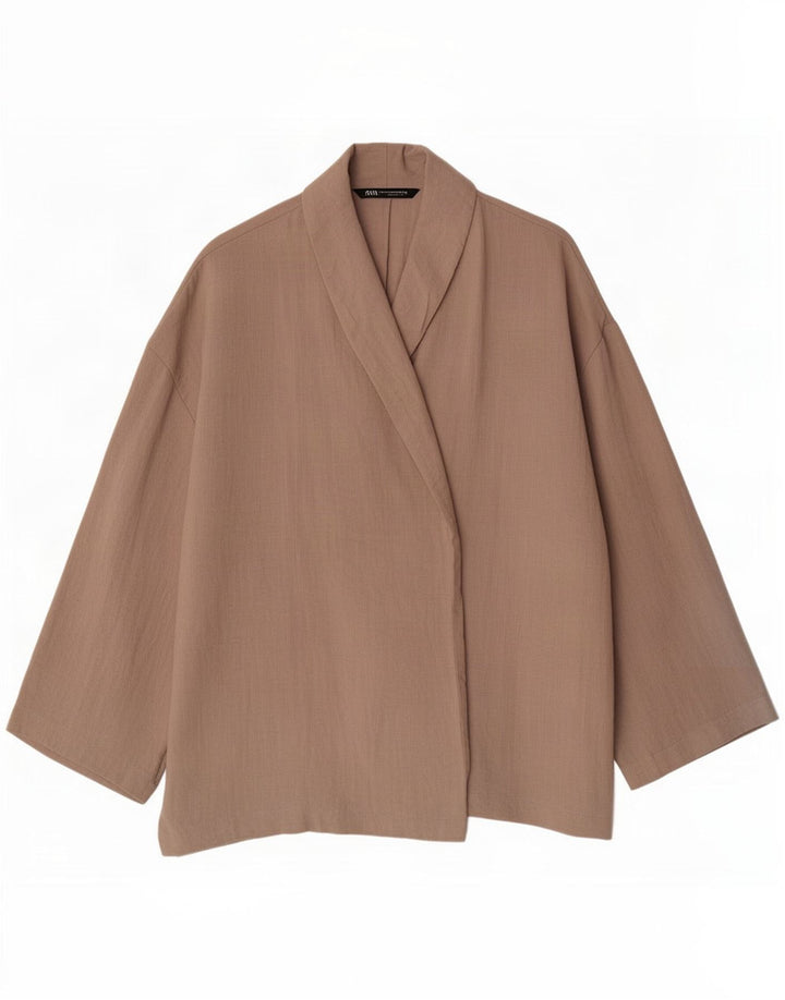 Offene Blazerjacke für Damen von Zara, UK 14, mittelbraune Viskose