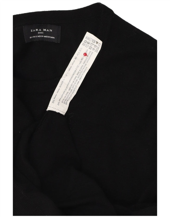 ZARA Herren-Pullover mit Rundhalsausschnitt, Größe S, schwarze Viskose