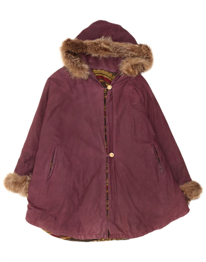 Vintage Damen Poncho-Mantel aus Leder mit Kapuze, Einheitsgröße, Kastanienbraun