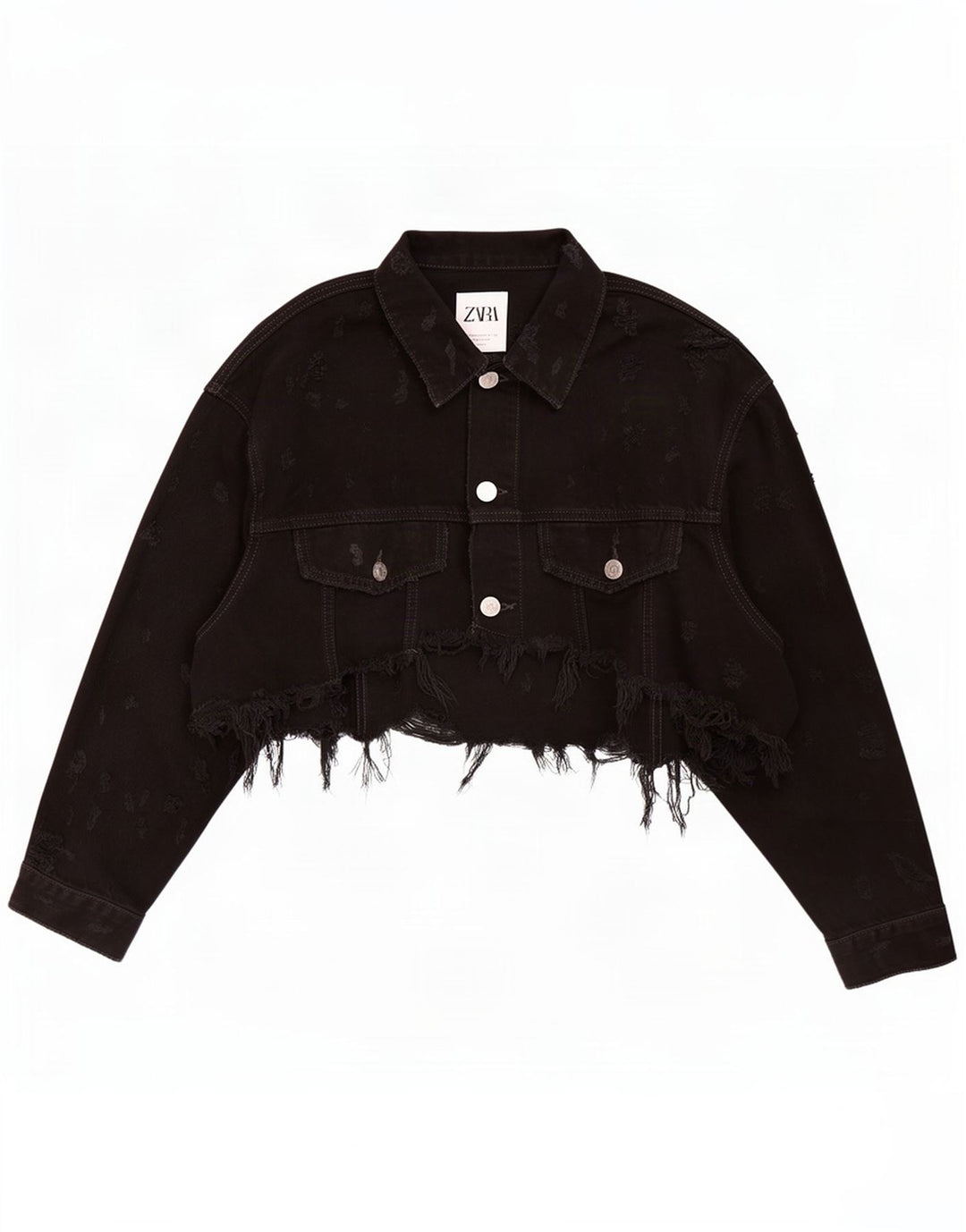 Zara Damen Crop Jeansjacke UK 12 Medium Schwarz
