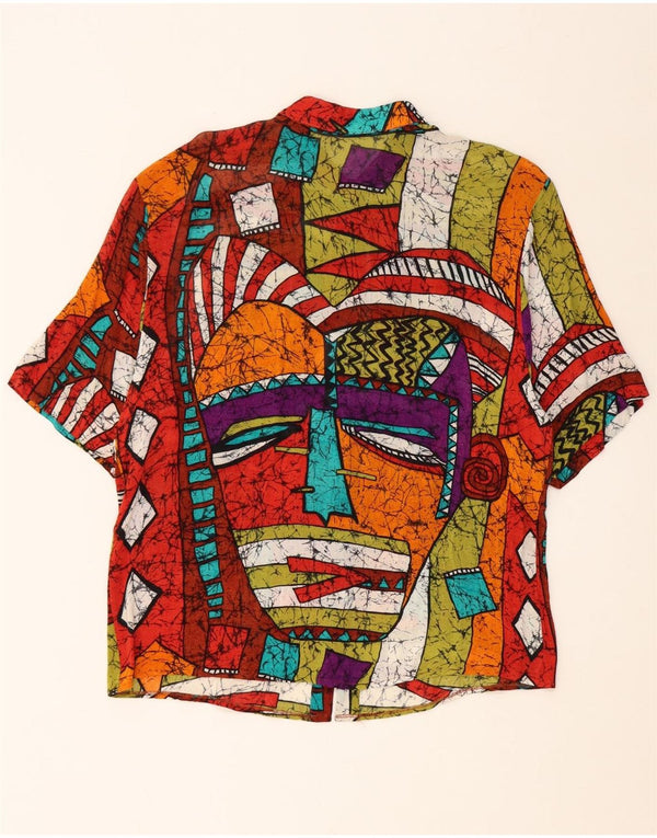 VINTAGE Damen Hemdbluse UK 16 Groß Mehrfarbig Geometrisch