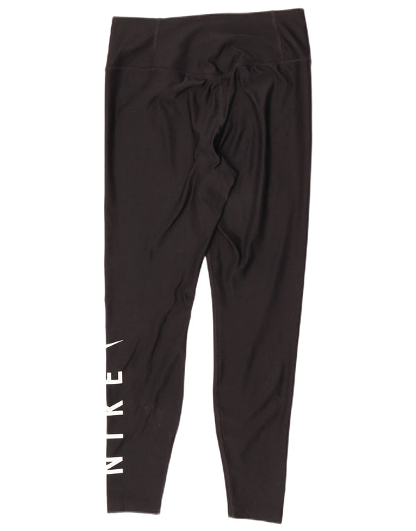 Nike Womens Dri Fit Graphic Leggings UK 14 Medium Black Polyester