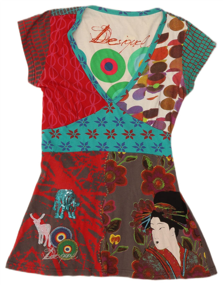 Desigual Damen Tunika-Top UK 12 Medium Mehrfarbig mit Blumenmuster