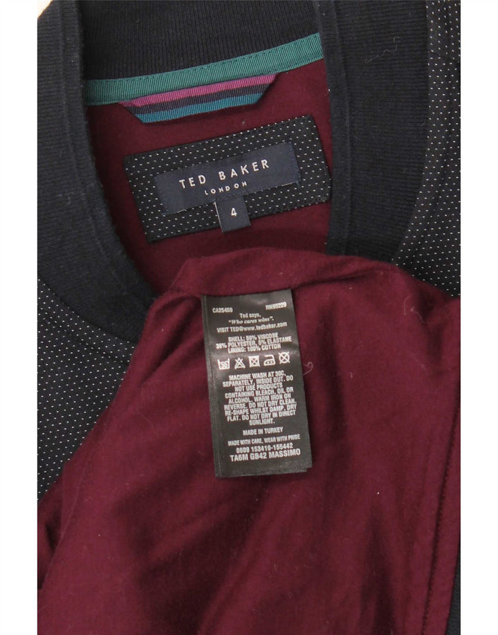 Ted Baker Herren-Bomberjacke, Größe 4, groß, marineblau gefleckte Viskose