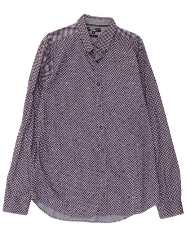 Tommy Hilfiger Herren Slim Fit Hemd XL Blaue geometrische Baumwolle