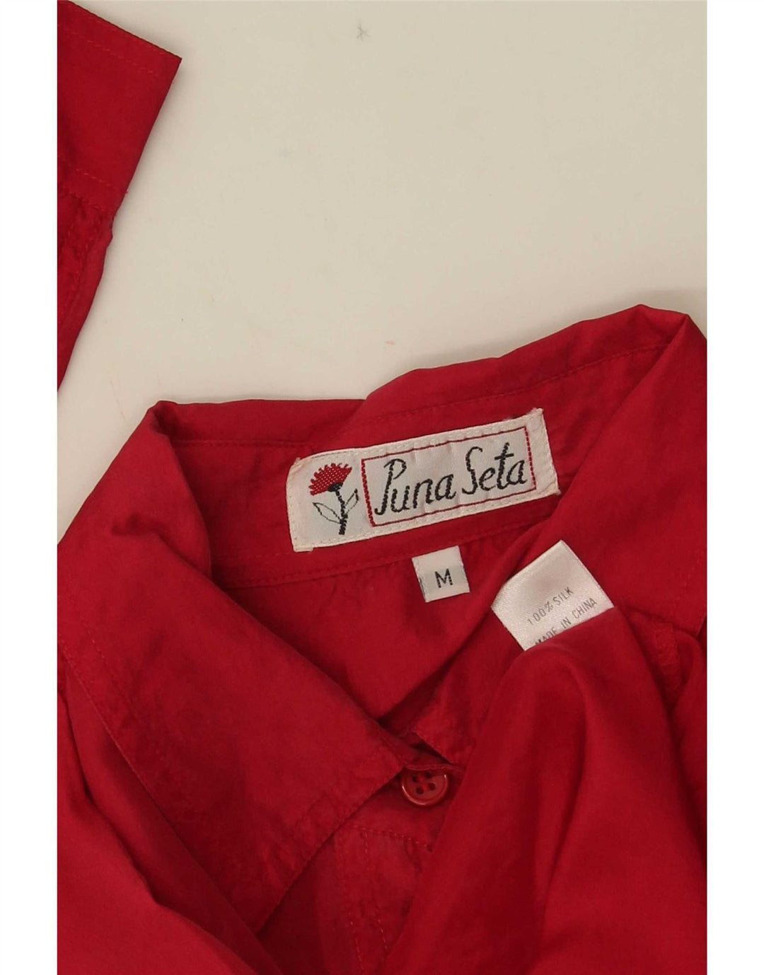 Vintage Damen Hemdbluse UK 14 Mittelrote Seide