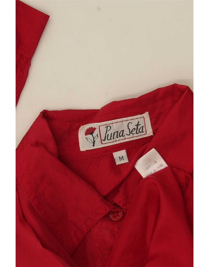 Vintage Damen Hemdbluse UK 14 Mittelrote Seide