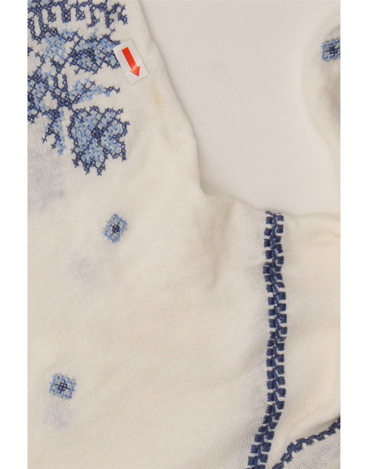 MONSOON Damen-Blusenoberteil, UK-Größe 46, Größe L, gebrochenes Weiß, geblümtes Leinen