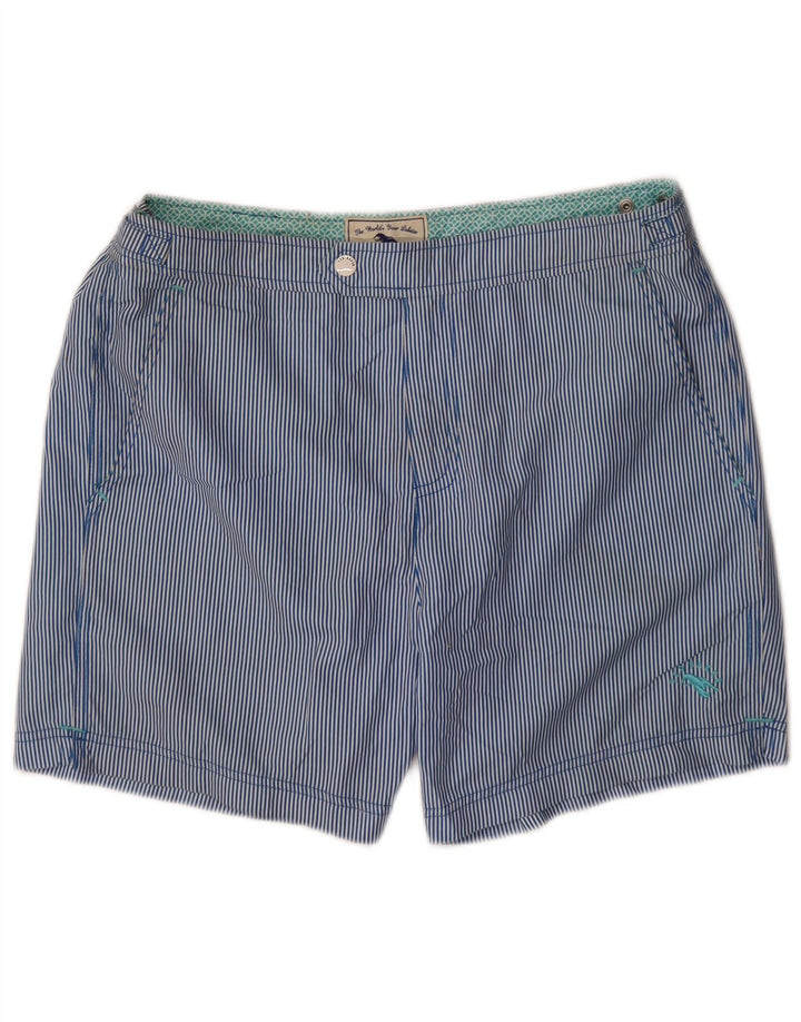 Ted Baker Herren-Badeshorts aus mittelblauem Nadelstreifen-Polyester
