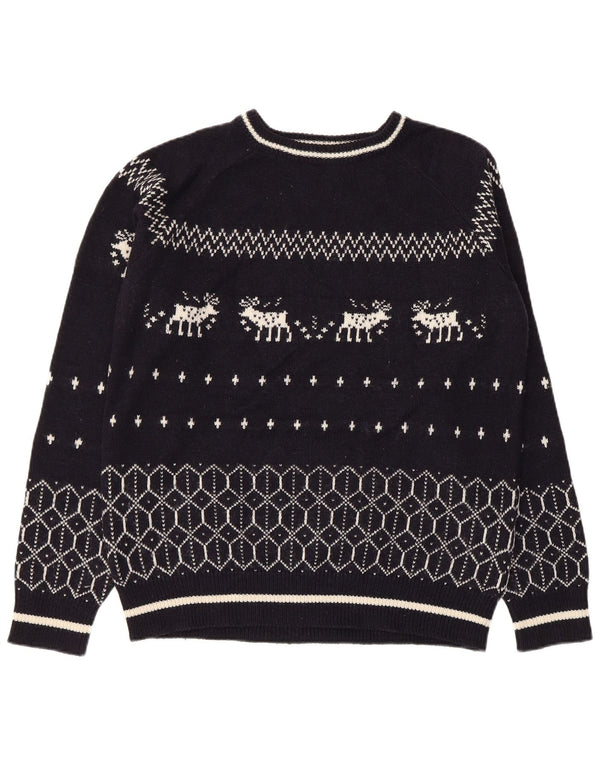 CELIO Damen-Pullover mit U-Boot-Ausschnitt, UK 18, XL, Marineblau, Fair-Isle-Acryl