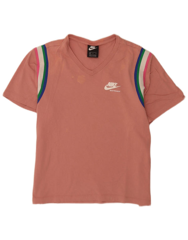 Nike Damen T-Shirt Top UK 18 XL rosa gestreift aus Baumwolle