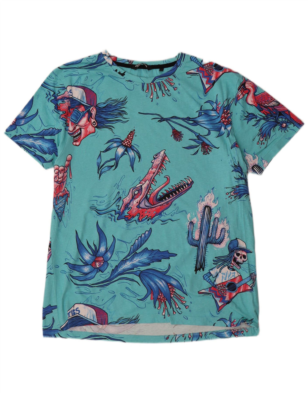 Cropp Herren-T-Shirt mit normaler Passform und Grafik, 2XL, Türkis