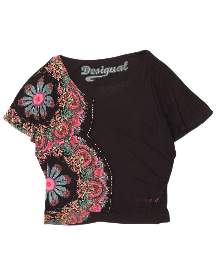 Desigual Damen-Bluse mit Fledermausärmeln, UK-Gr. 46, groß, schwarz, geblümt