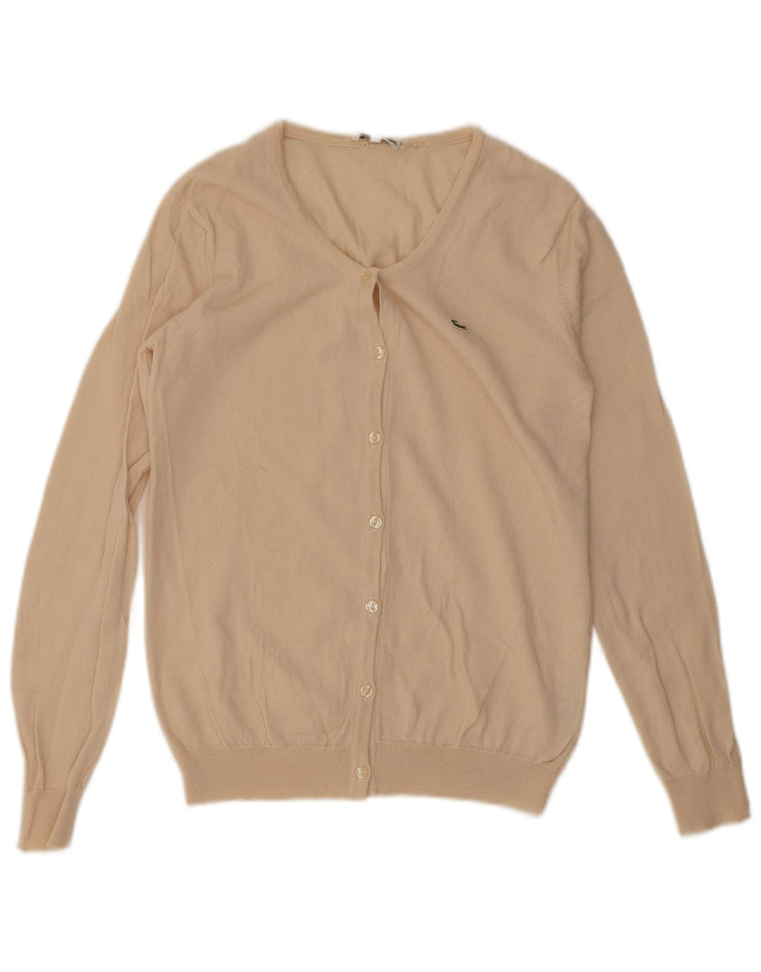 Lacoste Damen-Strickjacke, Größe 42, groß, beige Schurwolle