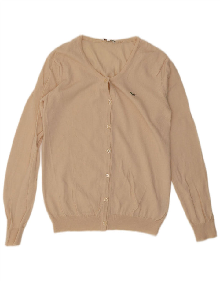 Lacoste Damen-Strickjacke, Größe 42, groß, beige Schurwolle
