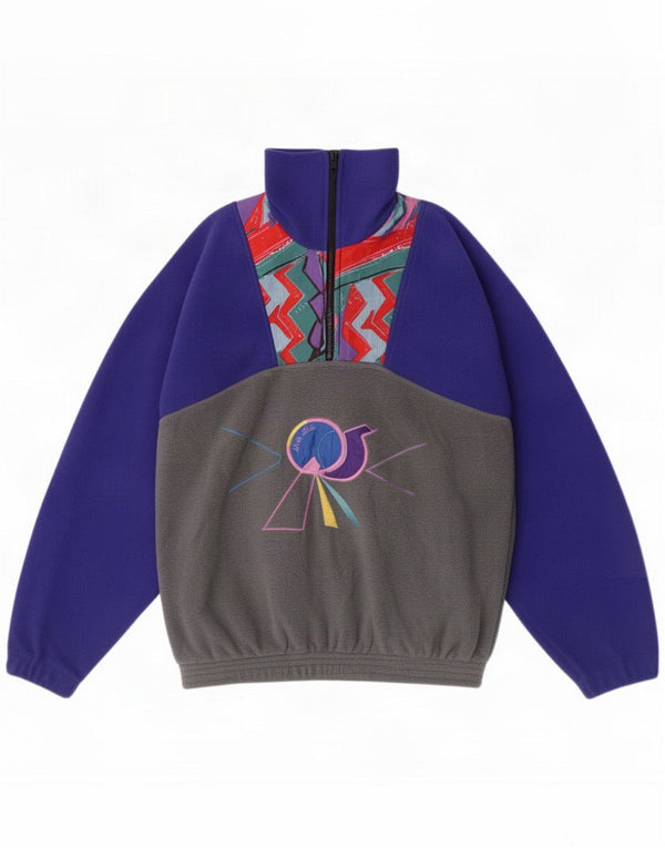 Vintage Damen Fleece-Pullover mit grafischem Reißverschluss und Reißverschluss, UK 18 XL, Lila, Farbblock