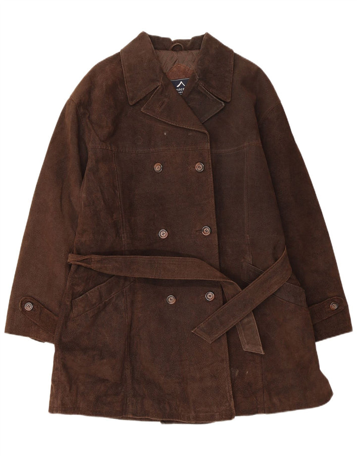 Montereggi Damen Wildleder-Zweireihermantel UK 14 Mittelbraunes Leder