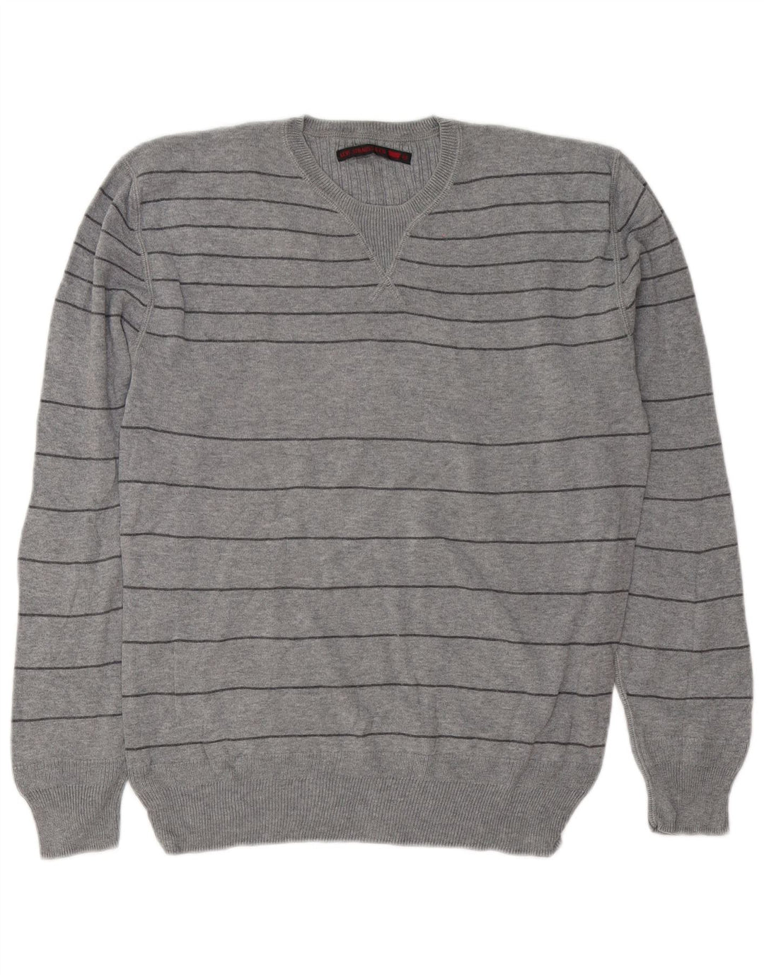 Levi's Herren-Pullover mit Rundhalsausschnitt, mittelgrau, gestreift, Baumwolle