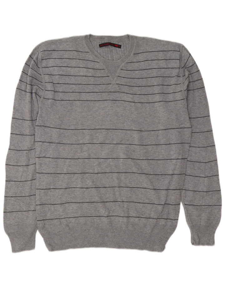 Levi's Herren-Pullover mit Rundhalsausschnitt, mittelgrau, gestreift, Baumwolle