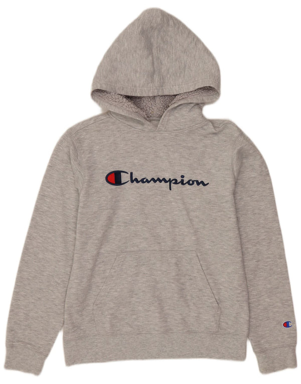 CHAMPION Jungen-Pullover mit grafischem Kapuzenpullover, 11–12 Jahre, groß, graue Baumwolle