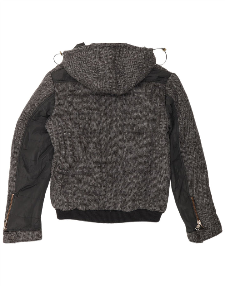 X-Cape wattierte Herrenjacke mit Kapuze, UK 42, XL, graue Schurwolle mit Fischgrätenmuster