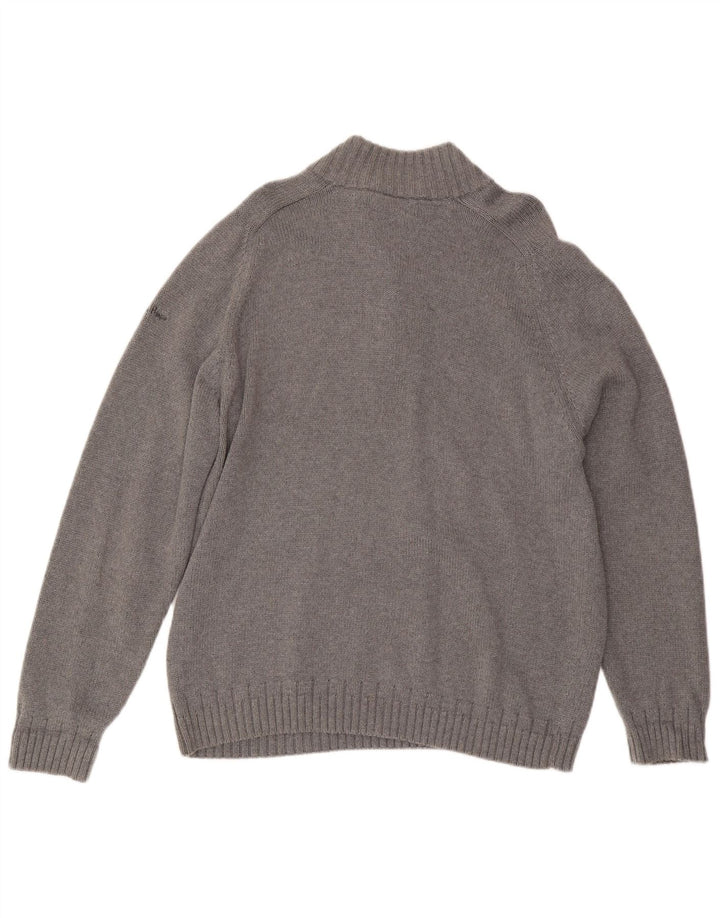 JAMES PRINGLE Herren-Pullover mit Knopfkragen, groß, graue Baumwolle