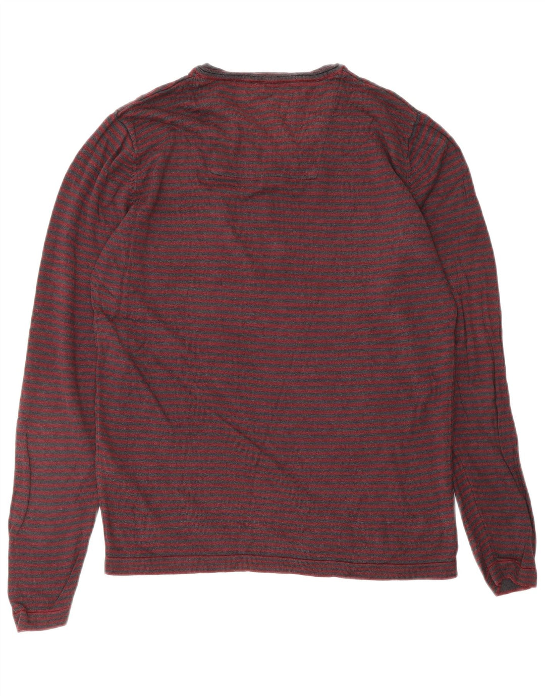 JACK & JONES Mens V-Neck Jumper Sweater Medium Burgundy Striped Viscose