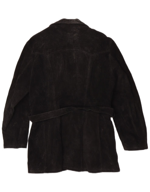 Vintage Damen 4-Knopf-Wildlederjacke UK 6 XS Schwarzes Leder