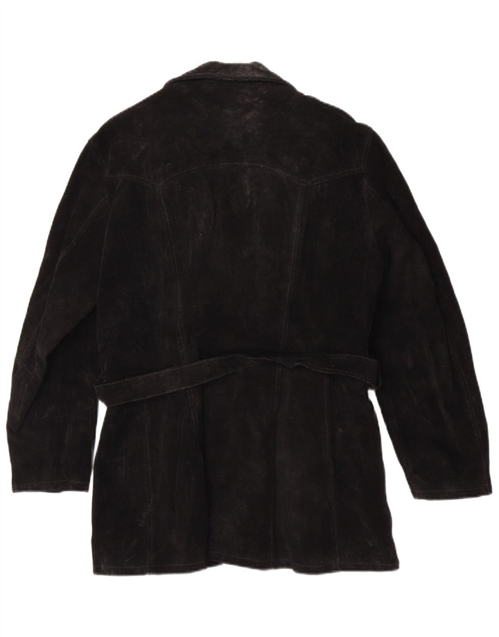 Vintage Damen 4-Knopf-Wildlederjacke UK 6 XS Schwarzes Leder