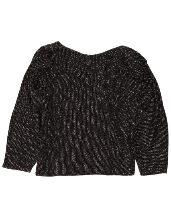 Vintage Damen Crop V-Ausschnitt Pullover Pullover UK 16 Large Schwarz Acryl