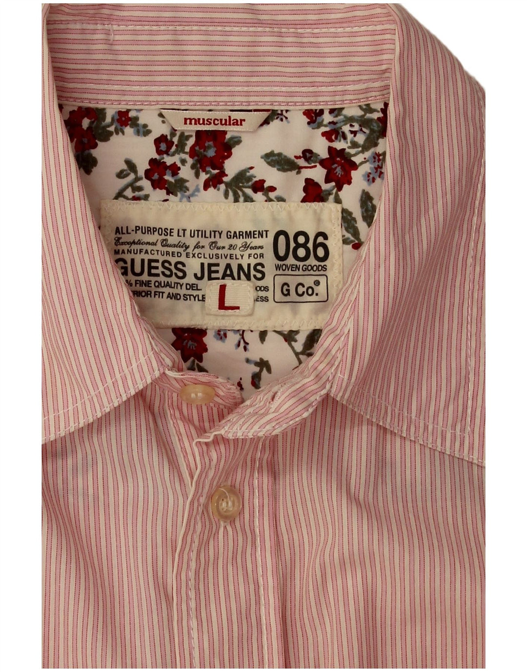 Guess Herren-Kurzarmhemd, groß, rosa, gestreift, Baumwolle