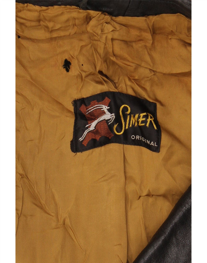 VINTAGE Damen Zweireihige Lederjacke UK 12 Medium Schwarz