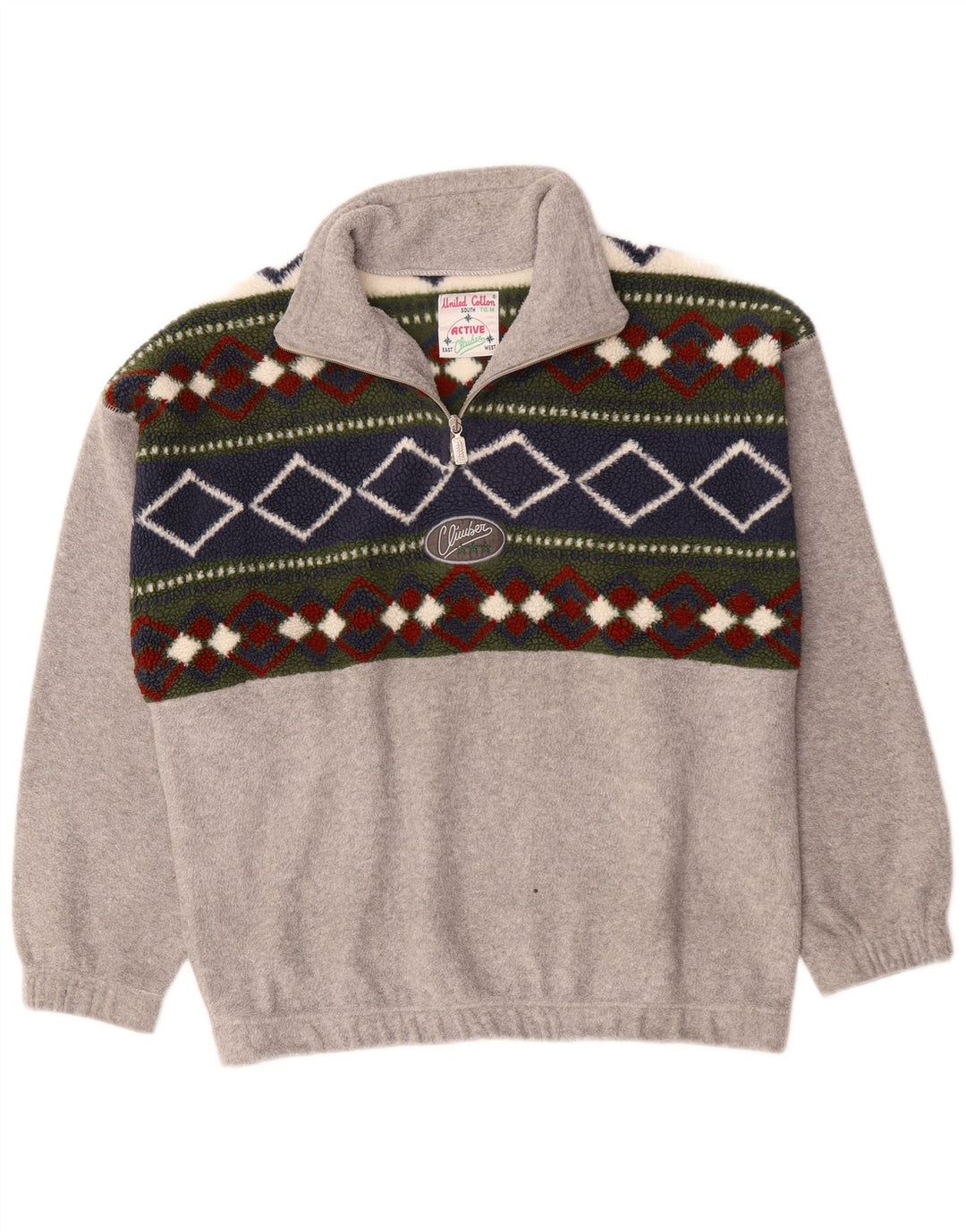 Active Herren-Fleecepullover mit Reißverschluss am Hals, mittelgraues Colourblock-Polyester