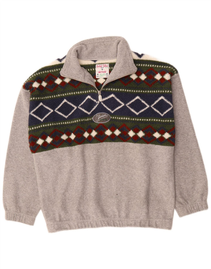 Active Herren-Fleecepullover mit Reißverschluss am Hals, mittelgraues Colourblock-Polyester