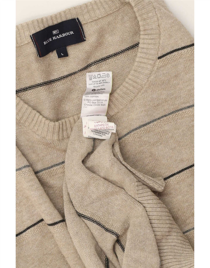 Blue Harbor Herren-Pullover mit Rundhalsausschnitt, groß, beige, gestreift, Baumwolle