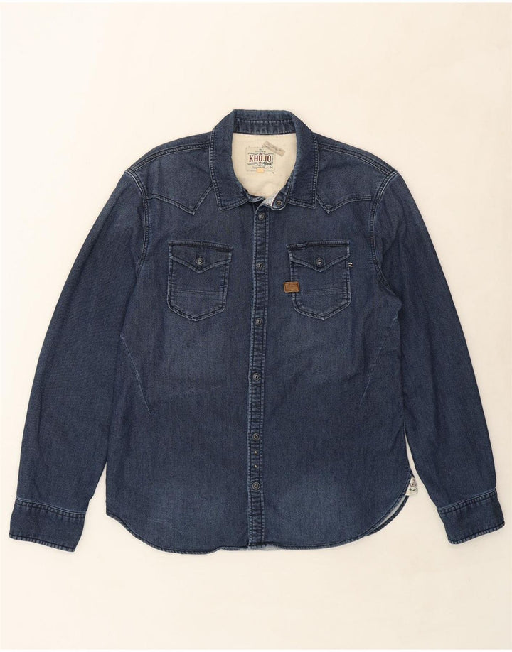 KHUJO Mens Shirt XL Navy Blue Cotton Vintage KHUJO and Second-Hand KHUJO from Messina Hembry 