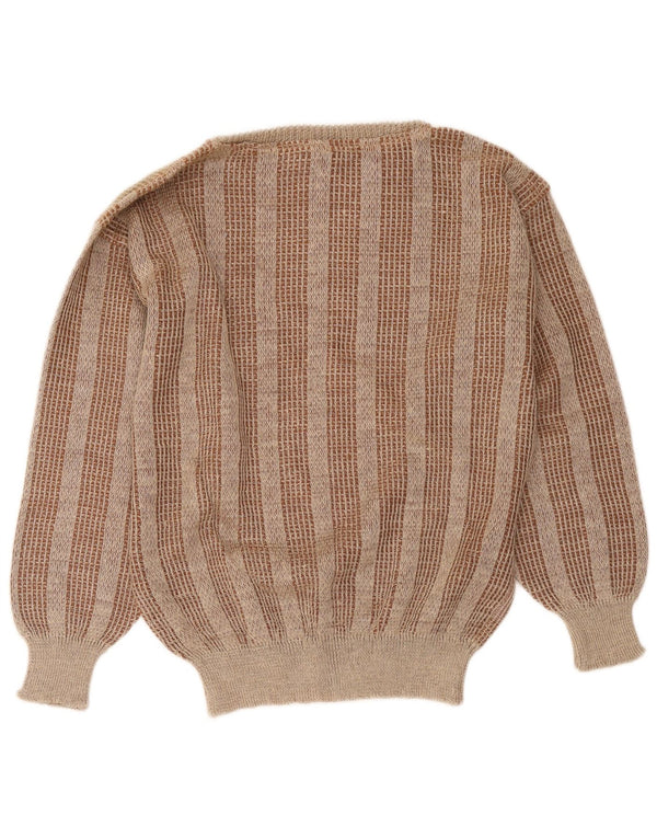 I Maschi Damen-Pullover mit U-Boot-Ausschnitt IT 48 XL Braun gestreiftes Leinen