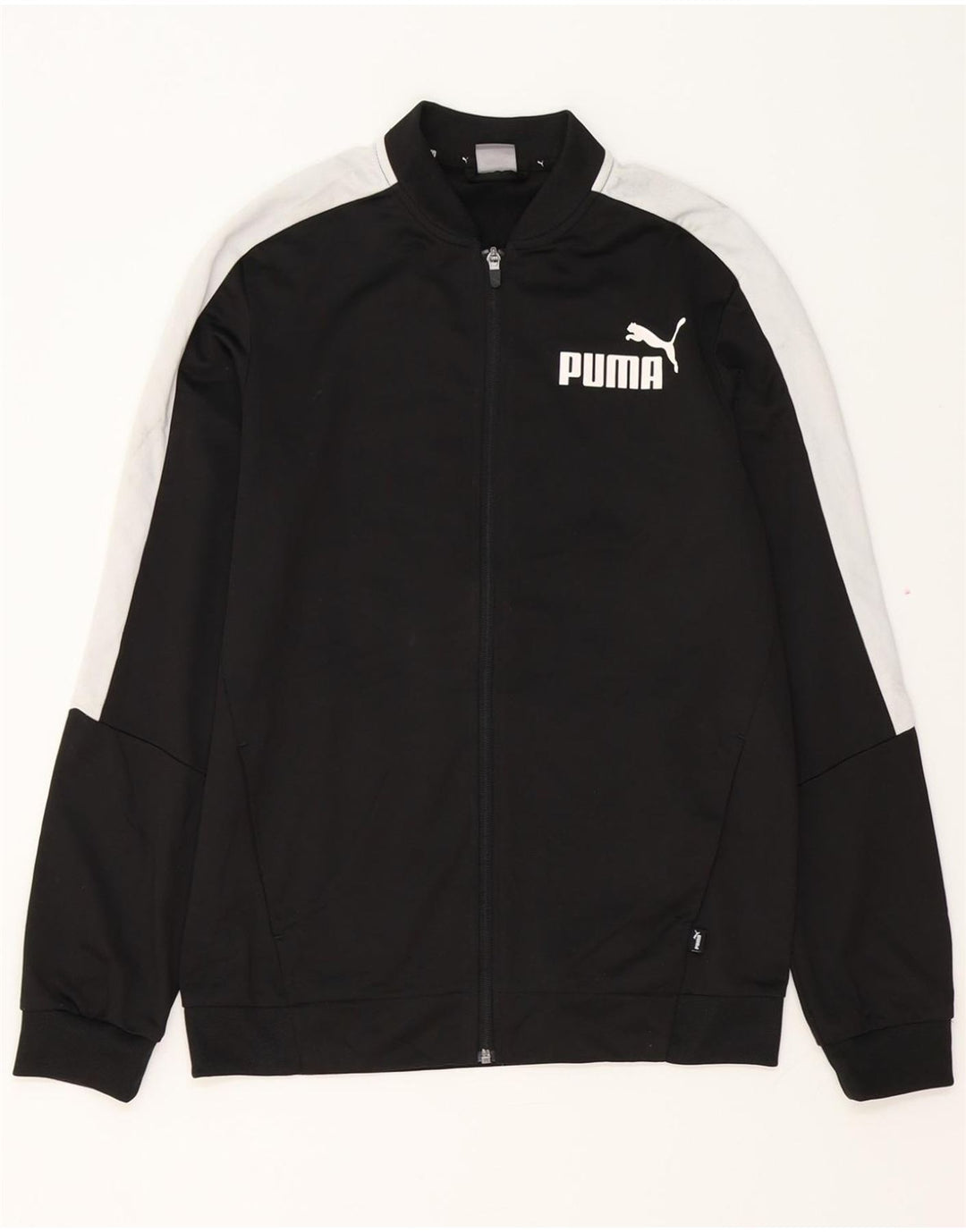 PUMA Boys Tracksuit Top Jacket 15-16 Years Black Colourblock Polyester
