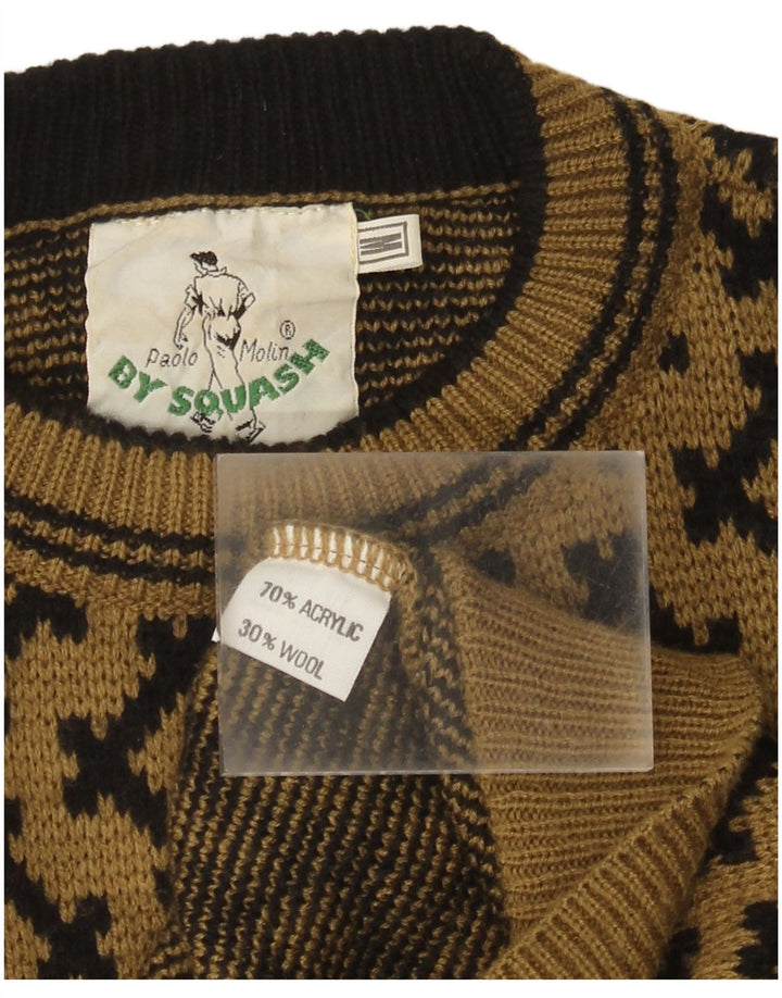 Vintage Herren-Pullover mit Rundhalsausschnitt, Mittelbraun, geometrisches Acryl