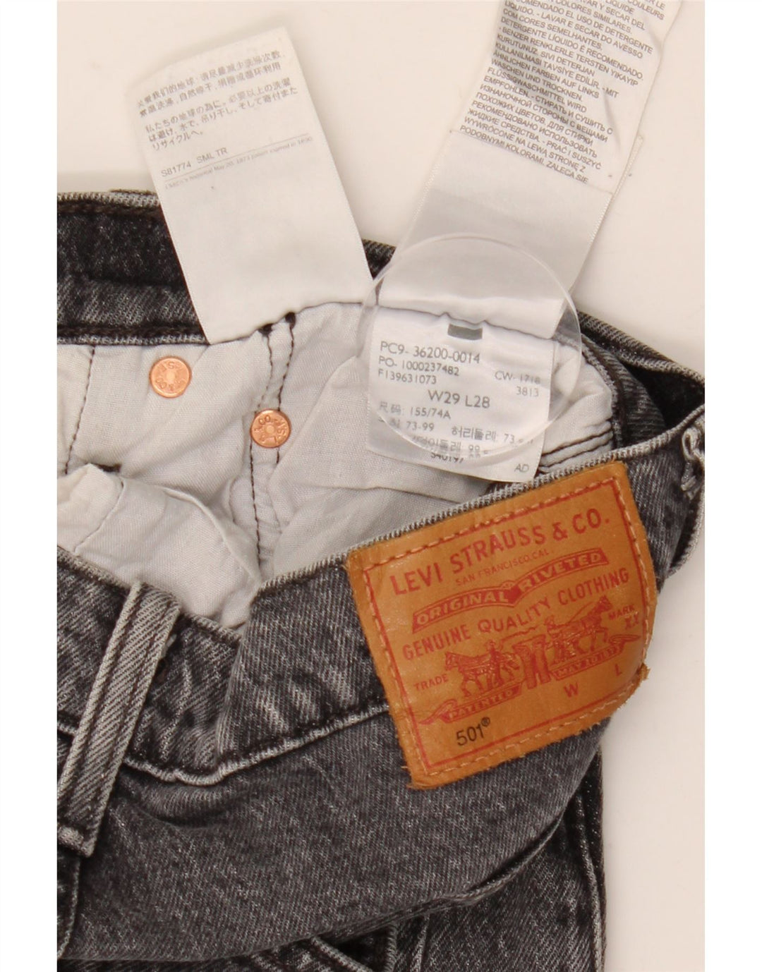 Levi's Damen 501 Straight Jeans W29 L28 Graue Baumwolle