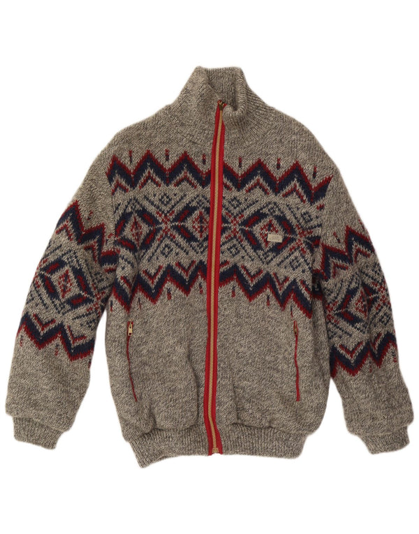 Silvy Herren Strick-Wendejacke UK 40 Large Grau Geometrisch