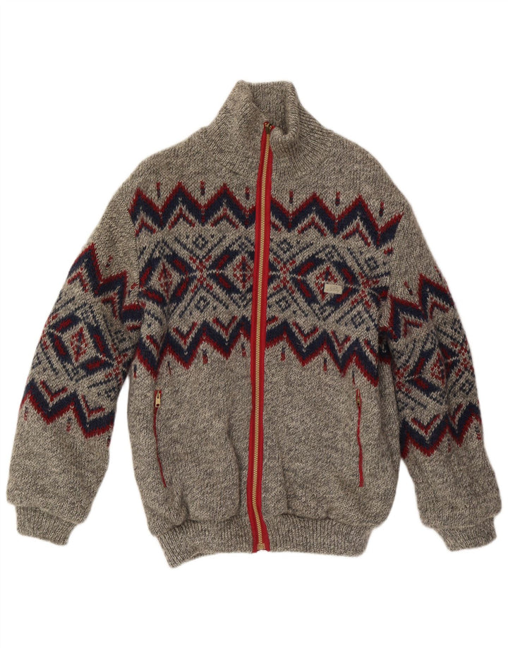 Silvy Herren Strick-Wendejacke UK 40 Large Grau Geometrisch