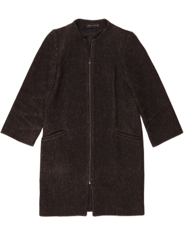 Zara Damen Loose Fit Mantel UK 6 XS Graues Fischgrätenmuster