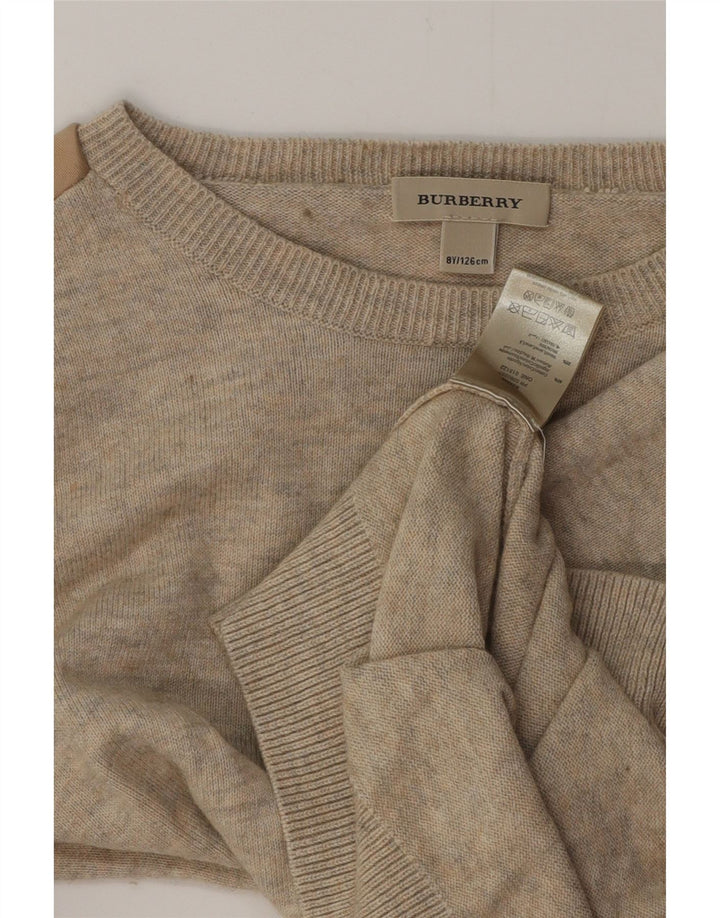 BURBERRY Mädchen-Pullover mit U-Boot-Ausschnitt, 7–8 Jahre, beige Baumwolle
