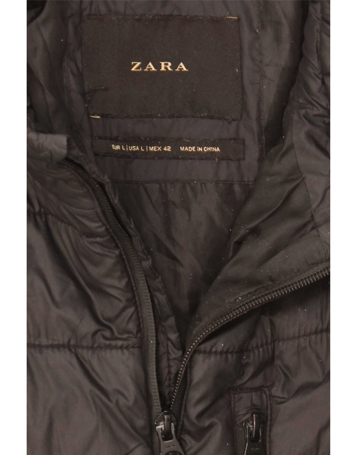 Zara Herren Wattierte Jacke UK 40 Large Schwarz Polyamid