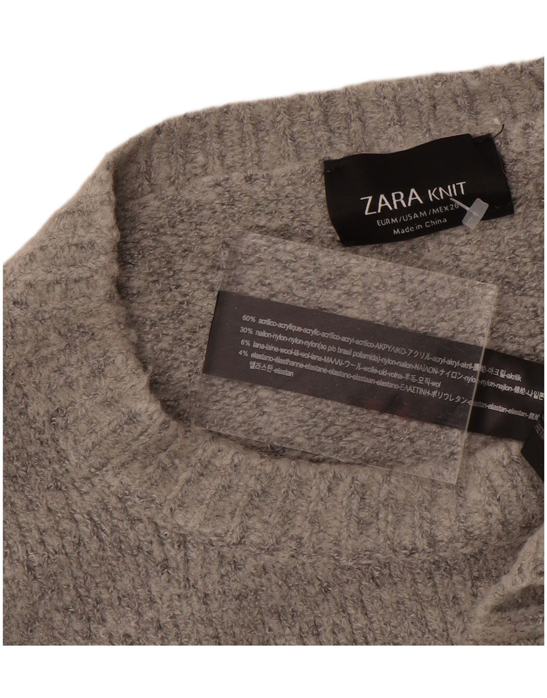 Übergroßer Damen-Pullover mit U-Boot-Ausschnitt von Zara, UK 14, mittelgraues Acryl